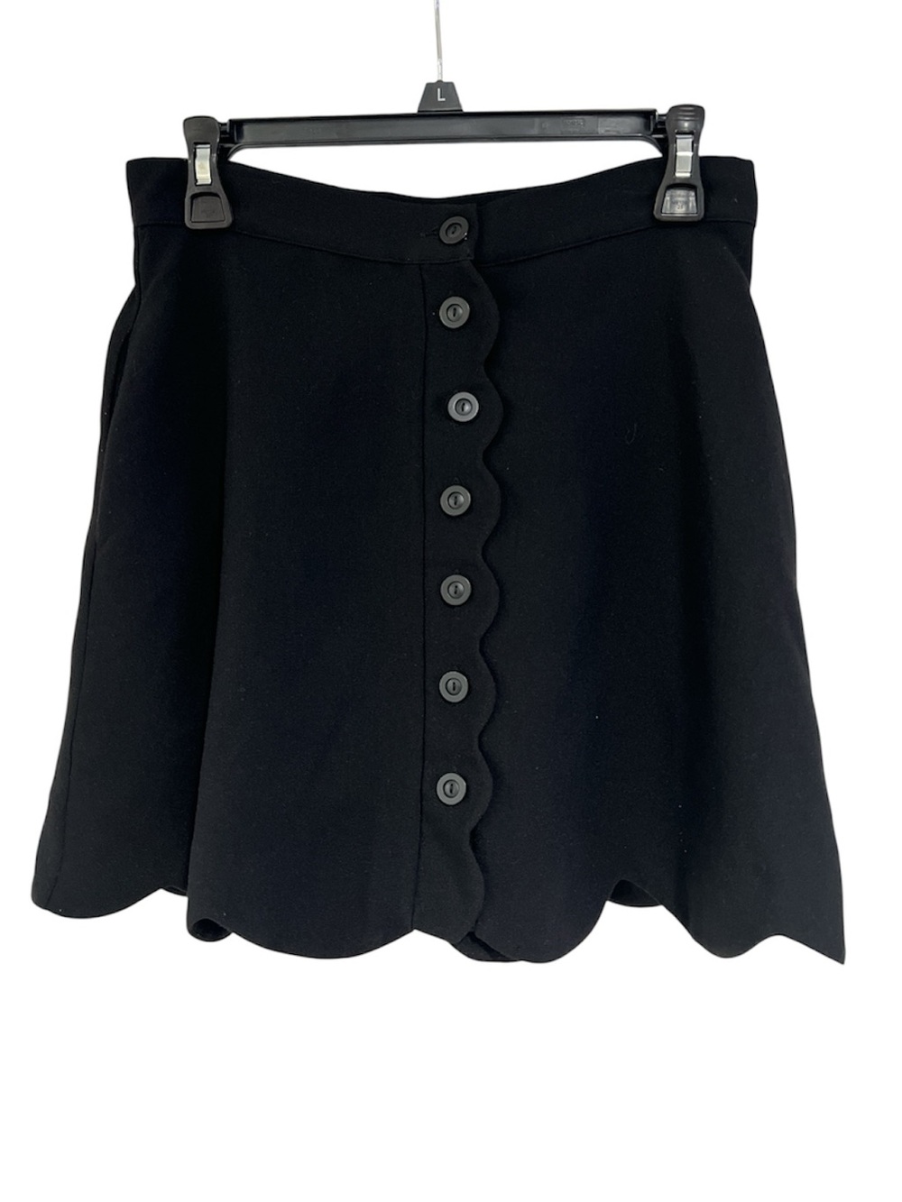 buttons Black Scalloped-Edge Button Front Skater Skirt